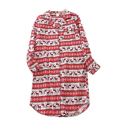 Nachthemd Damen Baumwolle Schlafhemd Button Down Damen Langarm Pyjama Damen Nachthemd Kariertes Hemd (1#,XL) von DSKK