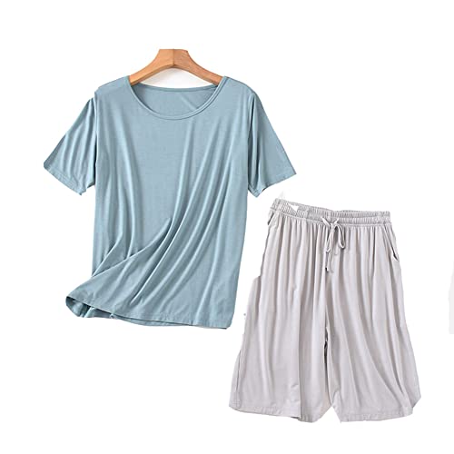 Schlafanzug Damen Kurz modal Pyjama Set Zweiteiliger Hausanzug Nachtwäsche Kurzarm Oberteile und Short (4#,XL) von DSKK