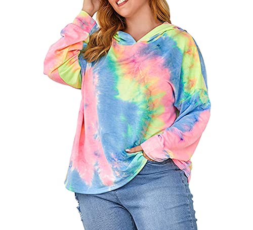 Sweatshirt Damen Batik Pullover Top lässig locker farblich passender Kapuzen Langarm T-Shirt Pullover (3#,XXXXL,DE / NL / SE / PL,Alphanumerisch,4XL) von DSKK