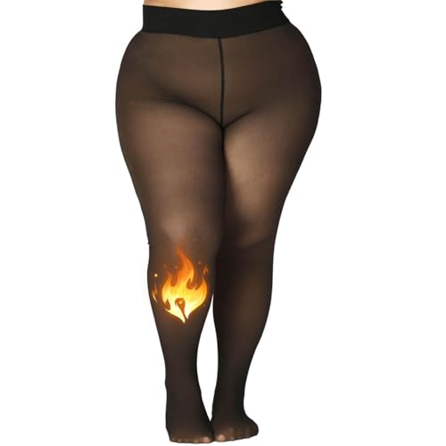 Thermostrumpfhosen für Damen, Thermo Strumpfhose Leggings mit Innenfleece Fleece Strumpfhose Gefütterte Winter Warm Leggings Gefälschte Durchscheinend Hohe Taille Pantyhose Große Größen, 320g von DSLIHA