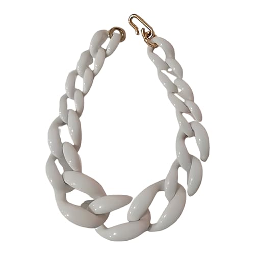 DSOUWEH Boho Chunky Acryl Gliederkette für Damen, modischer Statement Schmuck. Frauen Boho Chunky Acryl Gliederkette, Weiß von DSOUWEH