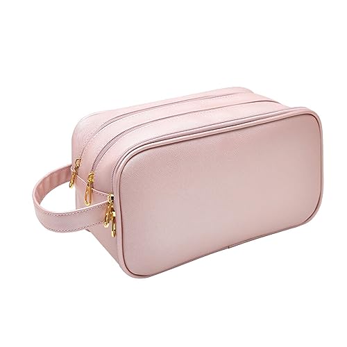 DSOUWEH Praktischer Make up Taschen Organizer mit stilvollem Damen Organizer, Make up Leder Kosmetiktasche, Kulturbeutel, Tasche für Damen, Rosa von DSOUWEH