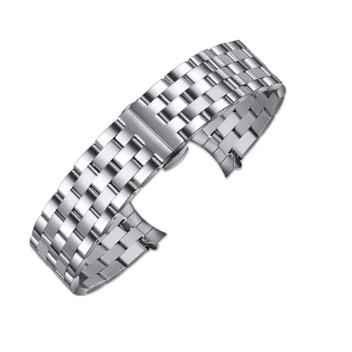 DSPDVWOW CAREG Edelstahl-Uhrenarmband 18 mm 20 mm 22 mm 24 mm Armband Damen/Herren Handschlaufe Geeignet for verschiedene Marken-Armbänder Durable (Color : Upgrade Silver, Size : 21mm) von DSPDVWOW