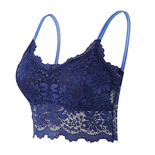 Damen Spitze BH Ohne Bügel Sexy V-Ausschnitt Comfort Bra Unterwäsche Crop Top Komfort Push up Klassisch Yoga BH Bra Top Sport BH Damen Bequemer BH Dessous Bra (Blue, M) von DSQSasahip