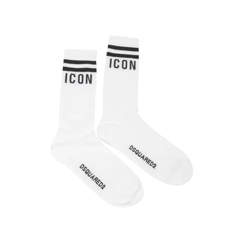 DSQUARED2 Frottee Socken mit Icon Logo weiß schwarz, Weiß, 38 von DSQUARED2