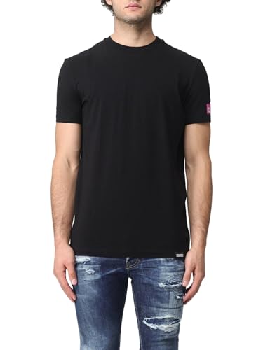 DSQUARED2 Schwarzes T-Shirt mit Patch Logo Fuchsia für Herren, Schwarz , Small von DSQUARED2