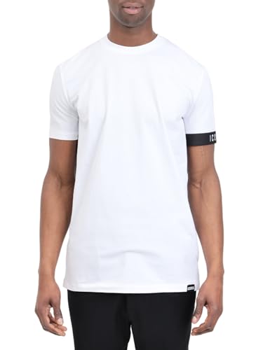 DSQUARED2 Weißes T-Shirt für Herren mit elastischem Band am Ärmel, Weiß / Schwarz, X-Small von DSQUARED2