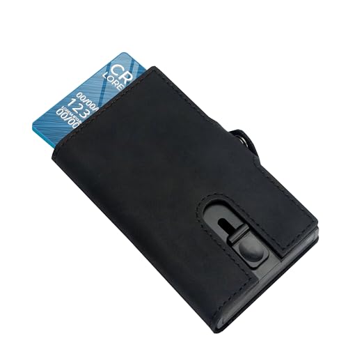 DSR Group Echtleder Slim Wallet mit Münzfach | RFID Schutz I Geldbörse Herren klein I Mini Geldbeutel Damen Portmonee I Kartenetui Echtleder Karten Portemonnaie I Leder Schwarz I Geschenkidee von DSR Group