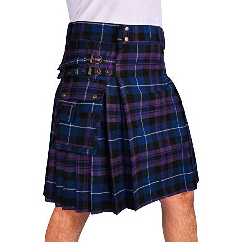 DSS KILTS Herren Heavy Tartan Utility Kilt - Blau - 91 cm at belly button von DSS KILTS