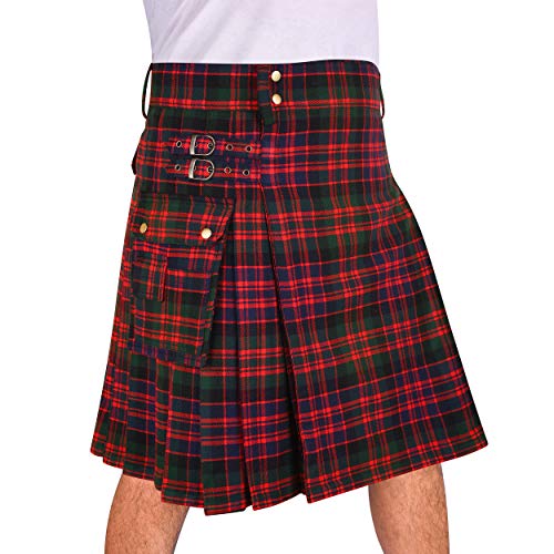 DSS KILTS- Herren Schwere Tartan Utility Kilt. - Rot - 91 cm at belly button von DSS KILTS