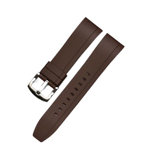 DSSLLY CAREG Hochwertiges Gummi-Uhrenarmband, 20 mm, 22 mm, 24 mm, Schnellverschluss, Silber/Schwarz, Knopf-Armband, Herren-Tauch-Silikon-Uhrenarmbänder Durable (Color : Brown silver, Size : 22mm) von DSSLLY