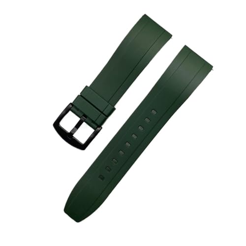 DSSLLY CAREG Hochwertiges Gummi-Uhrenarmband, 20 mm, 22 mm, 24 mm, Schnellverschluss, Silber/Schwarz, Knopf-Armband, Herren-Tauch-Silikon-Uhrenarmbänder Durable (Color : Green black, Size : 20mm) von DSSLLY