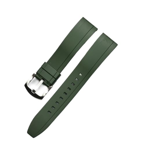 DSSLLY CAREG Hochwertiges Gummi-Uhrenarmband, 20 mm, 22 mm, 24 mm, Schnellverschluss, Silber/Schwarz, Knopf-Armband, Herren-Tauch-Silikon-Uhrenarmbänder Durable (Color : Green silver, Size : 20mm) von DSSLLY