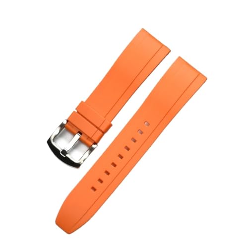 DSSLLY CAREG Hochwertiges Gummi-Uhrenarmband, 20 mm, 22 mm, 24 mm, Schnellverschluss, Silber/Schwarz, Knopf-Armband, Herren-Tauch-Silikon-Uhrenarmbänder Durable (Color : Orange silver, Size : 22mm) von DSSLLY