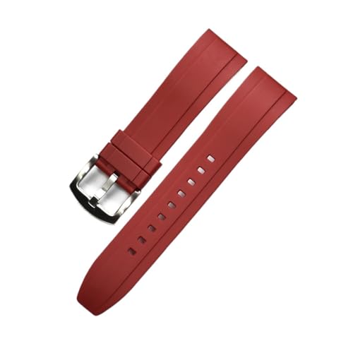 DSSLLY CAREG Hochwertiges Gummi-Uhrenarmband, 20 mm, 22 mm, 24 mm, Schnellverschluss, Silber/Schwarz, Knopf-Armband, Herren-Tauch-Silikon-Uhrenarmbänder Durable (Color : Red silver, Size : 20mm) von DSSLLY