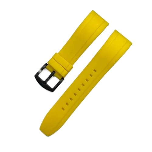 DSSLLY CAREG Hochwertiges Gummi-Uhrenarmband, 20 mm, 22 mm, 24 mm, Schnellverschluss, Silber/Schwarz, Knopf-Armband, Herren-Tauch-Silikon-Uhrenarmbänder Durable (Color : Yellow black, Size : 20mm) von DSSLLY