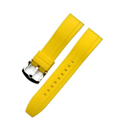 DSSLLY CAREG Hochwertiges Gummi-Uhrenarmband, 20 mm, 22 mm, 24 mm, Schnellverschluss, Silber/Schwarz, Knopf-Armband, Herren-Tauch-Silikon-Uhrenarmbänder Durable (Color : Yellow silver, Size : 20mm) von DSSLLY