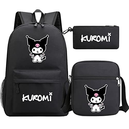 DSTLKJDRJK Kuromi 3-in-1-Rucksack-Set für Mädchen, Schulanfang, leichter Rucksack + Schultertasche + Federmäppchen, Farbe 1, Einheitsgröße, Daypack Rucksäcke von DSTLKJDRJK