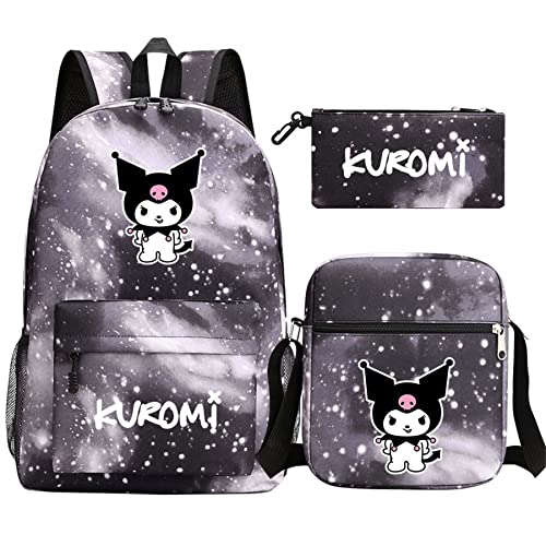 DSTLKJDRJK Kuromi 3-in-1-Rucksack-Set für Mädchen, Schulanfang, leichter Rucksack + Schultertasche + Federmäppchen, Farbe 4, Einheitsgröße, Daypack Rucksäcke von DSTLKJDRJK
