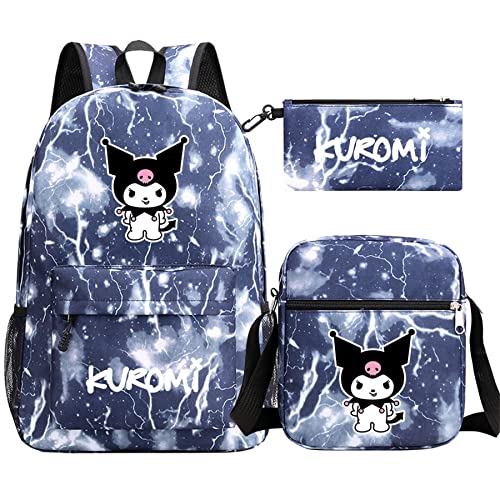 DSTLKJDRJK Kuromi 3-in-1-Rucksack-Set für Mädchen, Schulanfang, leichter Rucksack + Schultertasche + Federmäppchen, Farbe 6, Einheitsgröße, Daypack Rucksäcke von DSTLKJDRJK