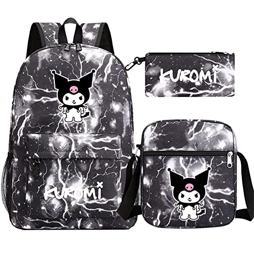 DSTLKJDRJK Kuromi 3-in-1-Rucksack-Set für Mädchen, Schulanfang, leichter Rucksack + Schultertasche + Federmäppchen, Farbe 7, Einheitsgröße, Daypack Rucksäcke von DSTLKJDRJK