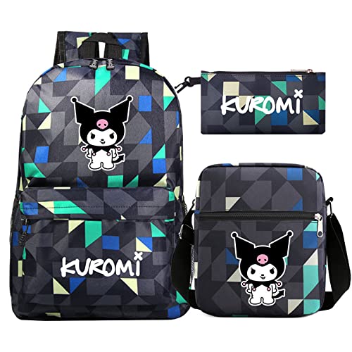 DSTLKJDRJK Kuromi 3-in-1-Rucksack-Set für Mädchen, Schulanfang, leichter Rucksack + Schultertasche + Federmäppchen, Farbe 9, Einheitsgröße, Daypack Rucksäcke von DSTLKJDRJK
