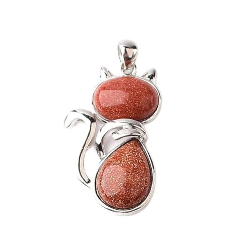 DSXJEZNJ natural stone pendant 1PC Mode Quarz Katze Anhänger Rosenquarz Bunte PendantStone Handgefertigter Schmuck for Frauen Liebe Edelsteine ​​(Farbe: Opal) (Color : Gold Sandstone) von DSXJEZNJ