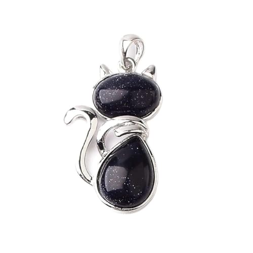 DSXJEZNJ natural stone pendant 1PC Mode Quarz Katze Anhänger Rosenquarz Bunte PendantStone Handgefertigter Schmuck for Frauen Liebe Edelsteine ​​für (Farbe: Blauer Sandstein) von DSXJEZNJ