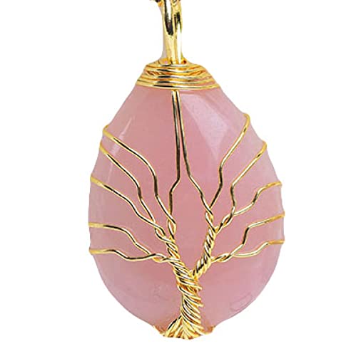 DSXJEZNJ natural stone pendant 1pc Natürlicher Kristall Rosenquarz Baum des Lebens Anhänger Stein Probe Schmuck Mode Charme Damen DIY Geschenke (Color : Rose Quartz, Size : 1pc 1.97 * 1.18in) von DSXJEZNJ