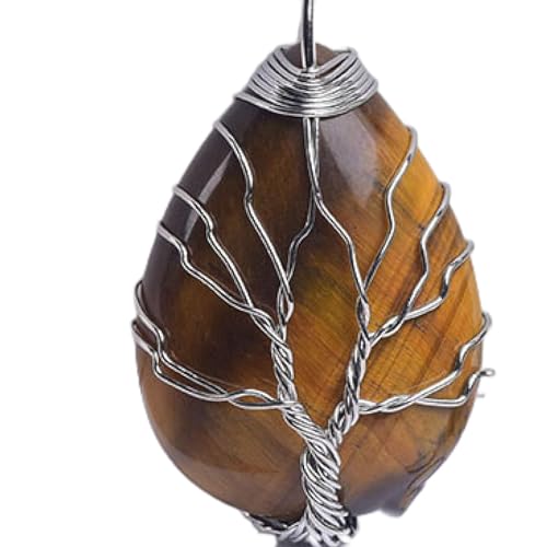 DSXJEZNJ natural stone pendant 1pc Natürlicher Kristall Rosenquarz Baum des Lebens Anhänger Stein Probe Schmuck Mode Charme Damen DIY Geschenke (Color : Tigers Eye, Size : 1pc 1.97 * 1.18in) von DSXJEZNJ