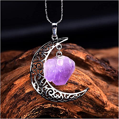 DSXJEZNJ natural stone pendant Natürlicher Anhänger, 1 Stück, natürliche Amethyst-Mond-Halskette, unregelmäßige Probe, Dekoration for Frauen, Modeschmuck, DIY-Geschenk (Color : Amethyst) von DSXJEZNJ