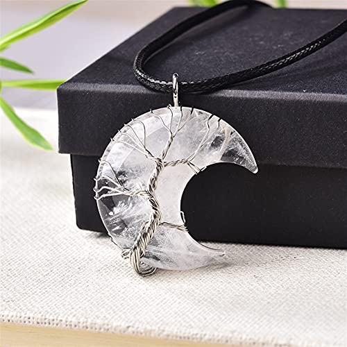 natural stone pendant 1 STÜCK Natürlicher Kristallanhänger Baum des Lebens Mondform Reiki Polierter Schmuckstein for Männer Frauen Schmuck Geschenk zur Dekoration, Steingenerator ( Color : Clear Quart von DSXJEZNJ