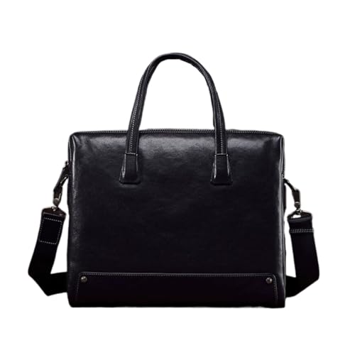 DSYZVEIW Herren-Tragetaschen Aktentaschen Handtaschen Messenger-Schultertaschen Echtes Leder Gepäck Laptop-Taschen(Black) von DSYZVEIW
