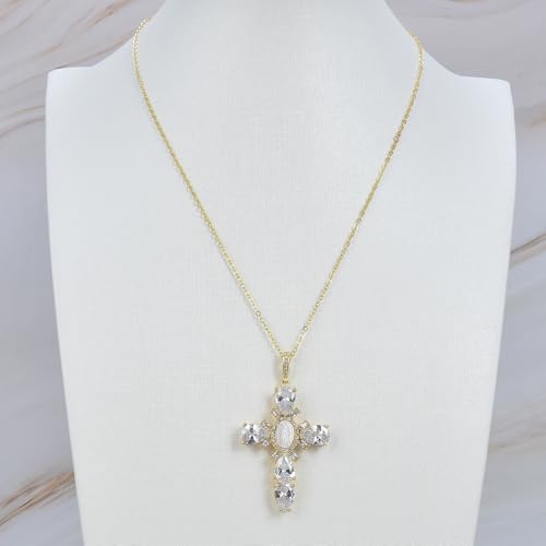 DSZUJTYROP 17.5" Shell pearl Cubic Zirconia pave Necklace Virgin Mary Cross Pendant necklacereligious style for women girl von DSZUJTYROP