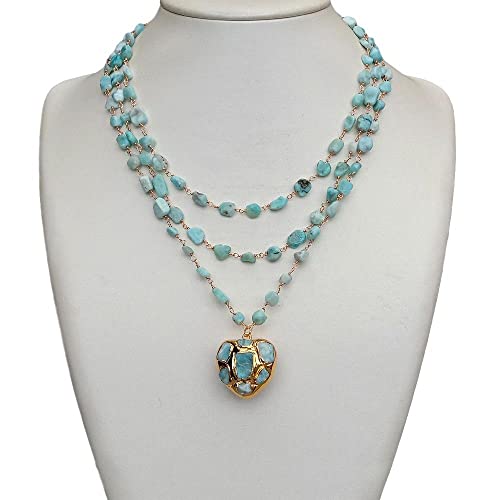 DSZUJTYROP 3 Strands Blue Rosary Chain Necklace Heart-Shaped Pendant necklace for women 18'' DSZUJTYROP 3 Strands Blue Rosary Chain Necklace Heart-Shaped Pendant necklace for women 18'' von DSZUJTYROP