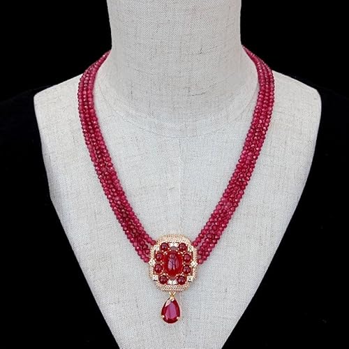 DSZUJTYROP 3 Strands Red Jade Pave Red Crystal Pendant Women Collar Choker Necklace von DSZUJTYROP