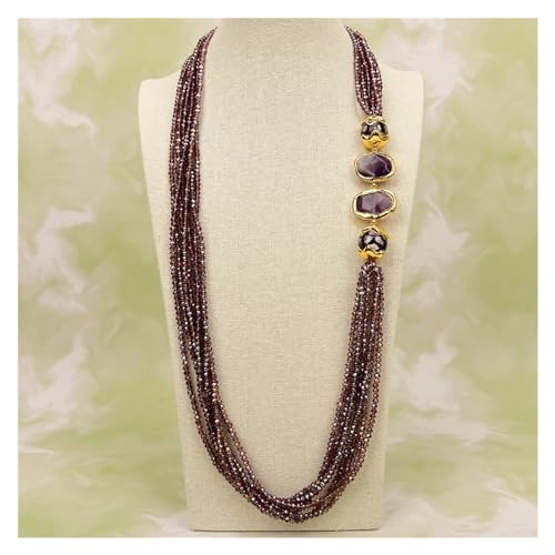 DSZUJTYROP 36'' Natürliche Amethyst Nugget Edelsteine ​​Lila Murano Glas Lila Kristall Lange Halskette Handgefertigter Damen-Schmuck for den täglichen Gebrauch von DSZUJTYROP