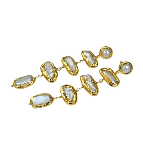 DSZUJTYROP Freshwater White Pearl Yellow Gold Edge Plated Pearl Stud Earrings DSZUJTYROP Freshwater White Pearl Yellow Gold Edge Plated Pearl Stud Earrings von DSZUJTYROP