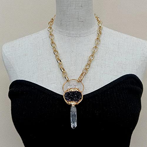 DSZUJTYROP Gold color plated Chain Necklace 20" unusual style for women Purple Amethysts Quartzs Pendant necklace von DSZUJTYROP