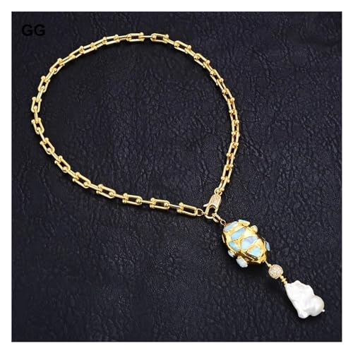 DSZUJTYROP Goldfarben plattierte Statement-Halskette mit blauem Larimar-Süßwasser-Keshi-Perlen-Anhänger for Damen DSZUJTYROP Goldfarben plattierte Statement-Halskette mit blauem Larimar-Süßwasser-Keshi-Perlen-Anhänger for Damen von DSZUJTYROP