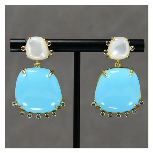 DSZUJTYROP Natürliche weiße Muschel-Freeform-Blau-Türkis-Cz-Gepflasterte Ohrstecker-Ohrringe, Edelstein-Ringe for Damen-Modeschmuck DSZUJTYROP Natürliche weiße Muschel-Freeform-Blau-Türkis-Cz-Gepflasterte Ohrstecker-Ohrringe, Edelstein-Ringe for Damen-Modeschmuck von DSZUJTYROP