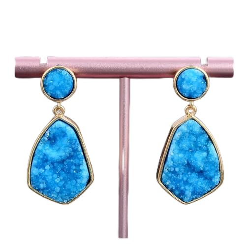 DSZUJTYROP Schmuck Blaue Quarze Druzy Kristallachate Vergoldet Baumeln Ohrstecker for Frauen von DSZUJTYROP