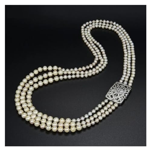 DSZUJTYROP Schmuck Natürliche Perle 28''-32'' 3 Stränge Natürliche Weiße Perle Stecker Halskette for Frauen von DSZUJTYROP
