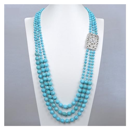 DSZUJTYROP Schmuck facettierte runde blaue Türkise Mantelkette lange Halskette Ethno for Frauen von DSZUJTYROP