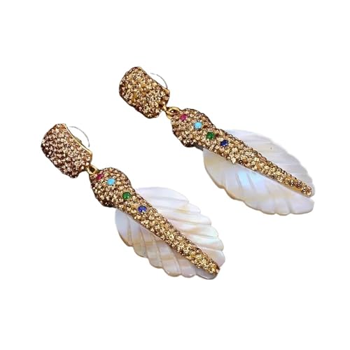 DSZUJTYROP White Shell Feather Yellow Plated Paved Dangle Stud Earrings DSZUJTYROP White Shell Feather Yellow Plated Paved Dangle Stud Earrings von DSZUJTYROP