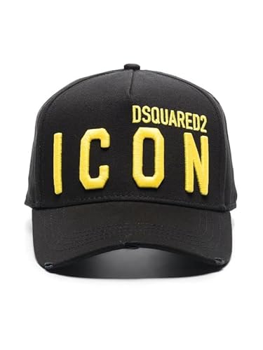 DSquared Schwarzer Hut mit gelbem Logo, Schwarz von DSQUARED2