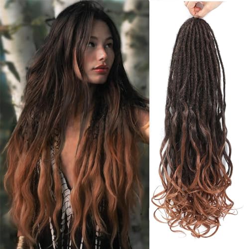 DT CHERYL Loose Wave Dreadlocks 24 Zoll 10 Stränge Double Ended Dreadlock Extensions With French Curly Ends, 0,6CM Thin Synthetic Curly DE Dreadlock Extensions for Women (1B/30#, 24 inch 10 Strands) von DT CHERYL
