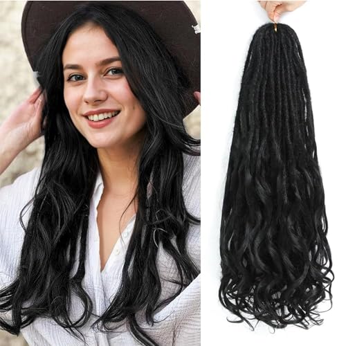 DT CHERYL Loose Wave Dreadlocks 24 Zoll 10 Stränge Double Ended Dreadlock Extensions With French Curly Ends, 0,6CM Thin Synthetic Curly DE Dreadlock Extensions for Women (1B#, 24 inch 10 Strands) von DT CHERYL