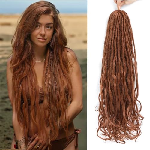 DT CHERYL Loose Wave Dreadlocks 24 Zoll 10 Stränge Double Ended Dreadlock Extensions With French Curly Ends, 0,6CM Thin Synthetic Curly DE Dreadlock Extensions for Women (30#, 24 inch 10 Strands) von DT CHERYL