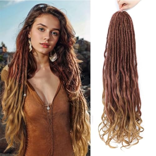 DT CHERYL Loose Wave Dreadlocks 24 Zoll 10 Stränge Double Ended Dreadlock Extensions With French Curly Ends, 0,6CM Thin Synthetic Curly DE Dreadlock Extensions for Women (R27#, 24 inch 10 Strands) von DT CHERYL